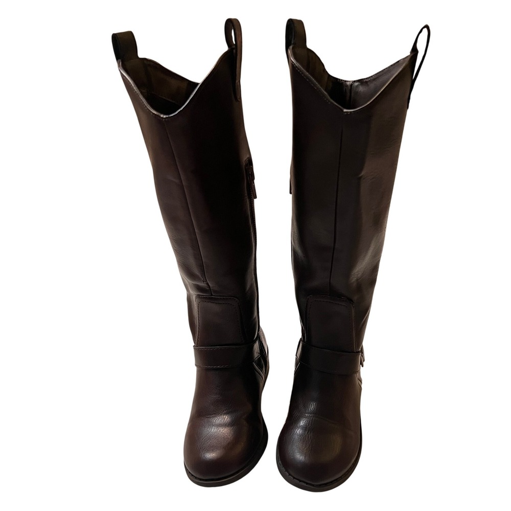 Kids Brown Knee High Riding‎ Boots with Buckle Detail and Zipper Closure